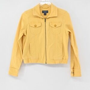 American Eagle Zip Up Trucker Jacket Womens Size M Yellow Cotton Utility Y2K